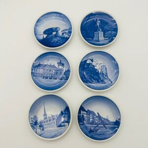 Royal Copenhagen Denmark Set of 6 Blue White Miniature Plates Danish Landmarks